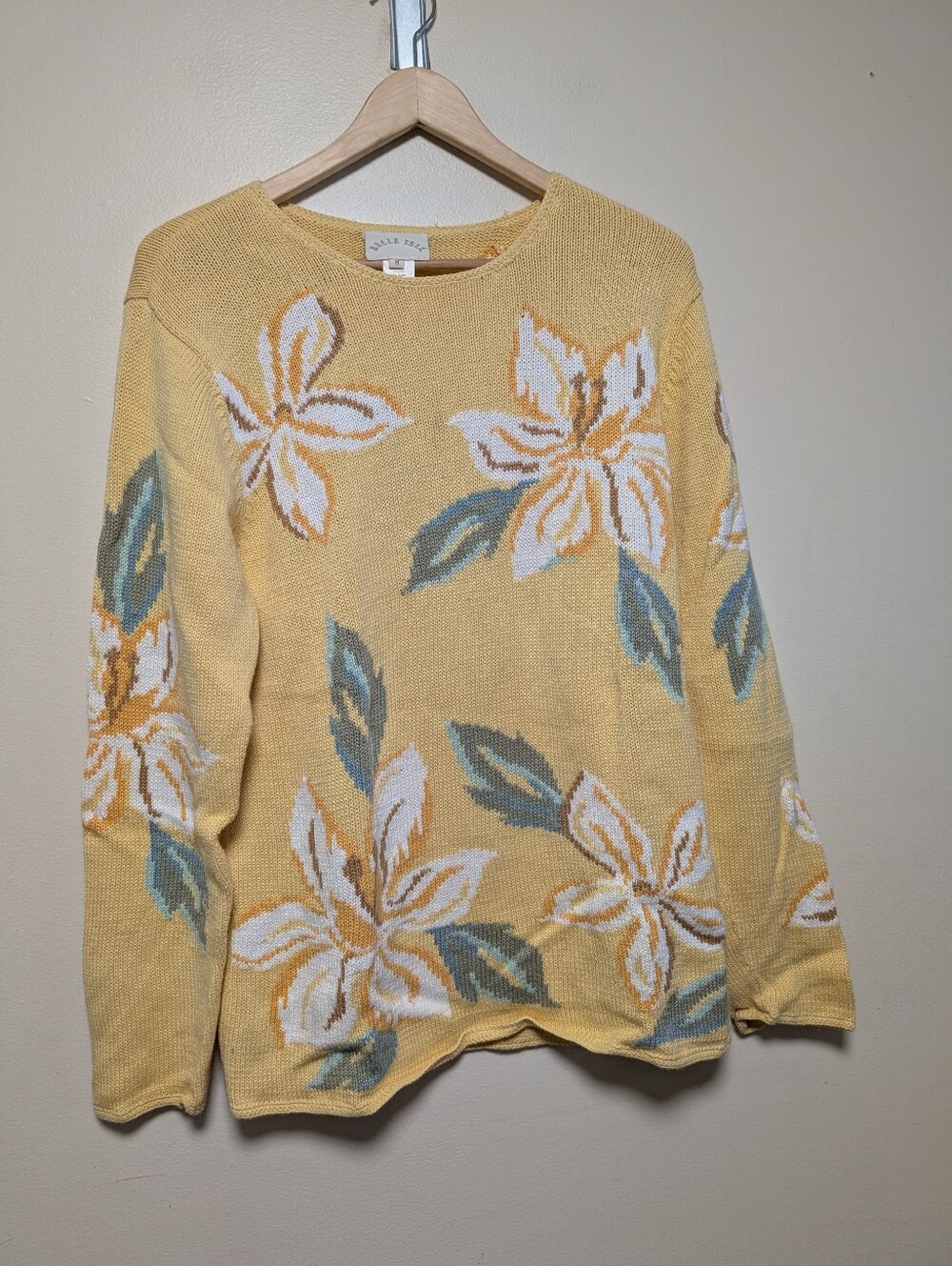 Belle Isle Yellow Floral Ramie Cotton Sweater Women's Medium Cottagecore